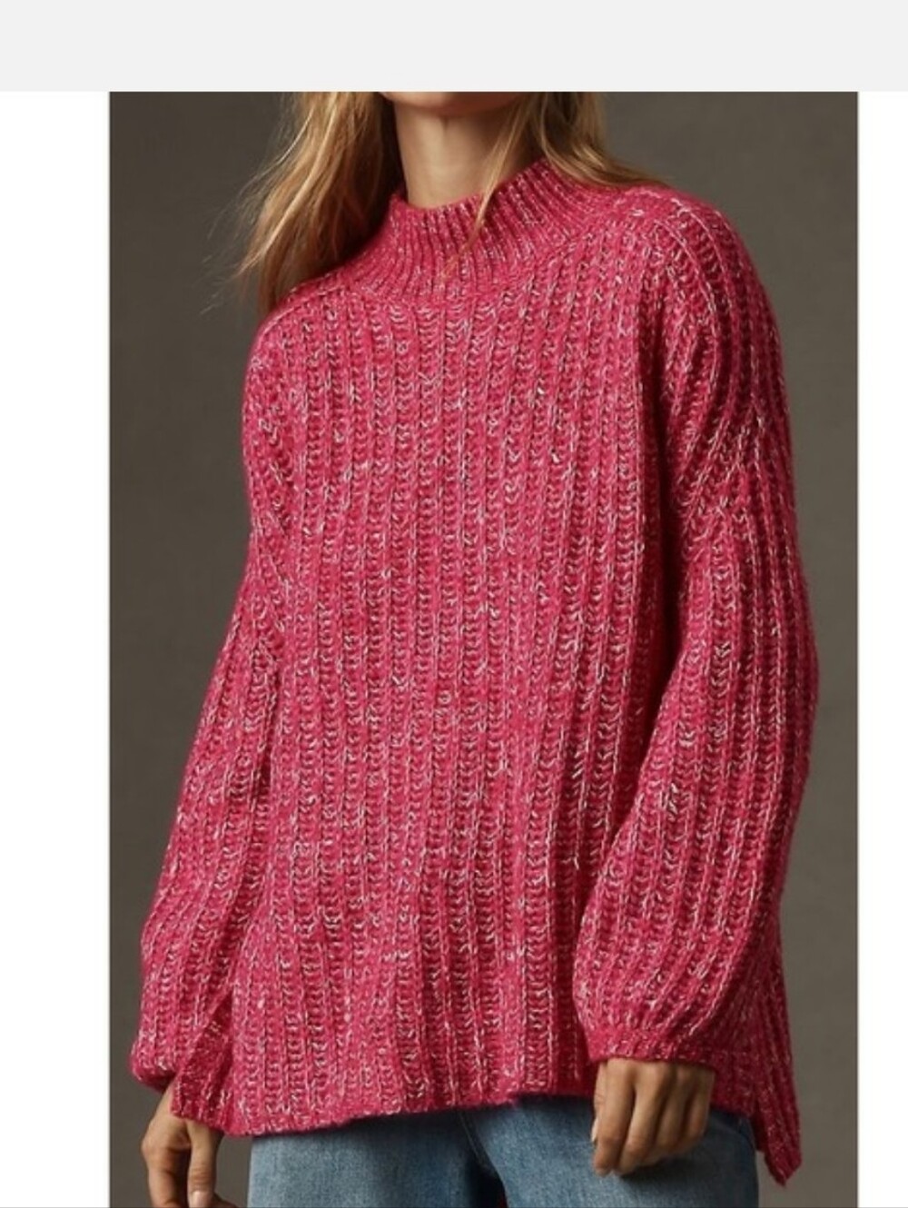 Pilcro Pink Marled Chunky Knit Mock Neck Sweater Wool Blend Size Small